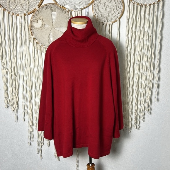Eileen Fisher Red Merino Wool Raglan Sleeve Turtleneck Sweater 2X - Picture 1 of 9